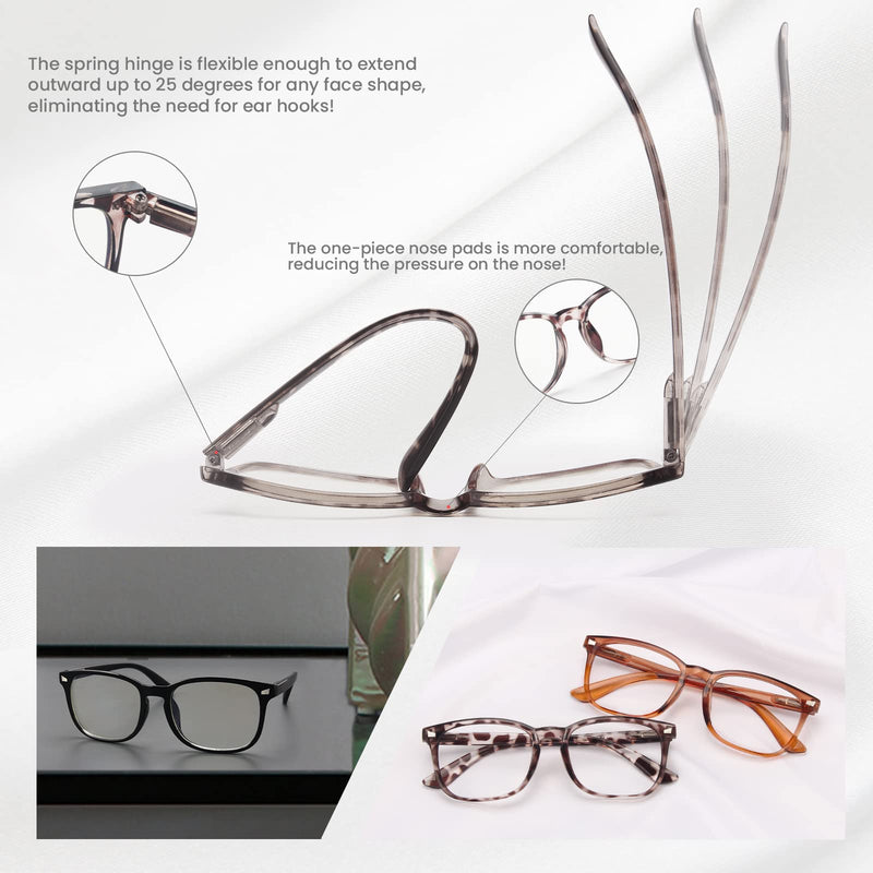 BLS 5 Pack Reading Glasses Blue Light Blocking, Fashion Square Computer Readers Anti Glare/Eye Strain Blockers Eyeglasses 5 Pack Mix 1.5 x