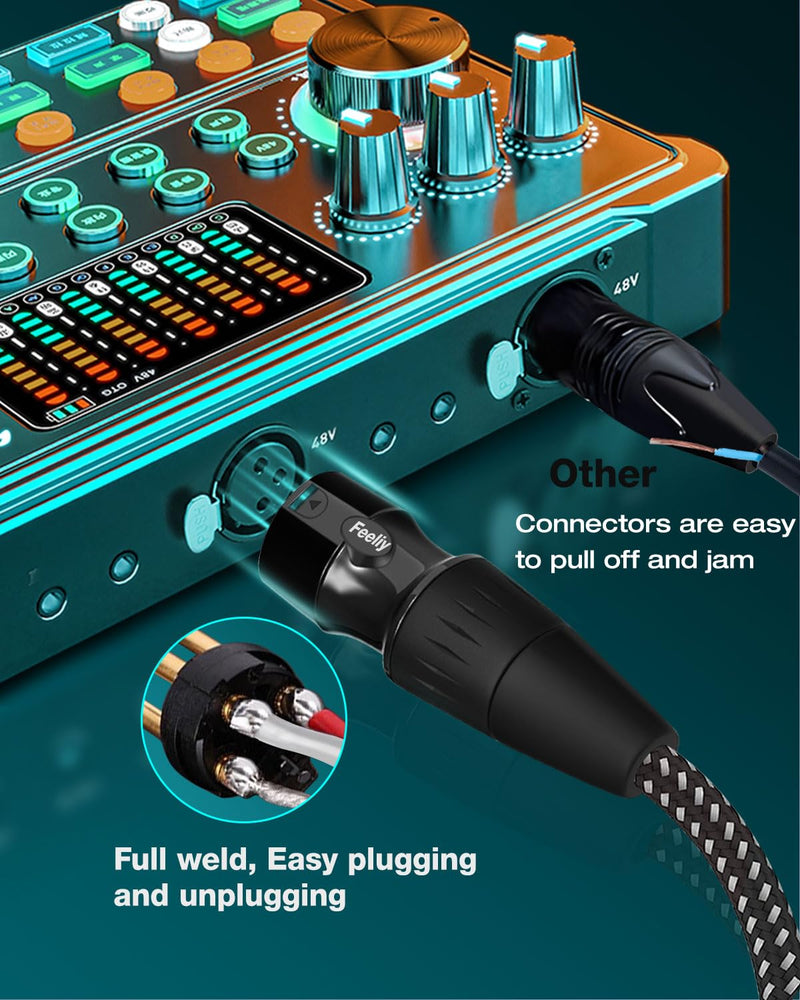 XLR Cables 10 Feet 2 Pack, Nylon Braided Microphone Cable, 3-Pin Gold-Plated Shielded Cord, Professional 22AWG OFC Mic Speaker Cable, Zinc Alloy Connectors 10Ft2Pack