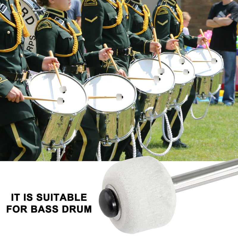 2Pcs Bass Drum Mallet, 12.6 Inch Wool Felt Head Drum Mallet Stick Anti-slip Bass Percussion Sticks Instrument Band Accessory for Drums Snare Drums (Stainless Steel) Black Handle Cover