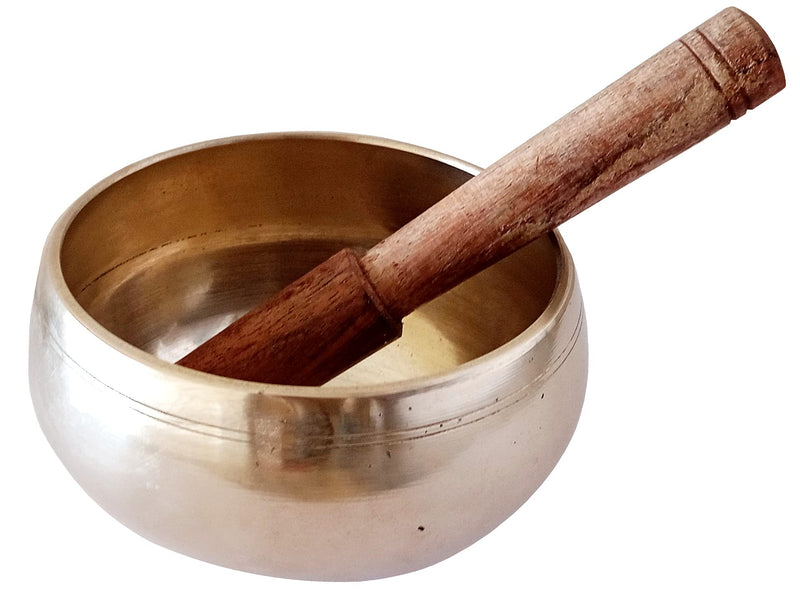 Purpledip Bell Metal Singing Bowl: Dhyana Musical Instrument For Meditation, 3.5 Inches, Gold (12397) Scripture design | 4 inches | Gold | No pillow cushion
