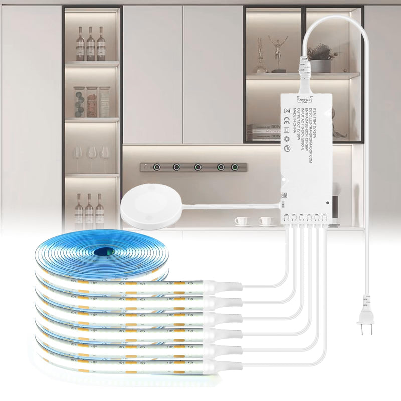[AUSTRALIA] - 12V White COB LED Strip Light Kit-6pcs 3.3FT Self-Adhesive LED Strip Parallel with Dimmable Touch Sensor Switch, Led Light Strip for Wood Slat Wall Panels, Home decor, Under Cabinet Strip Light 6pcs 3.3FT 