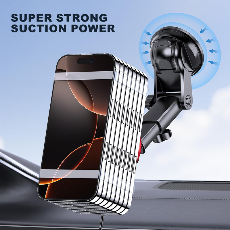 for Mag-Safe Car Mount Charger Dash Windshield Vent Magnetic Phone Holder | Wireless Car Charger with LED Light Car Phone Holder for iPhone 17 16 15 14 13 12 Series for MagSafe Red