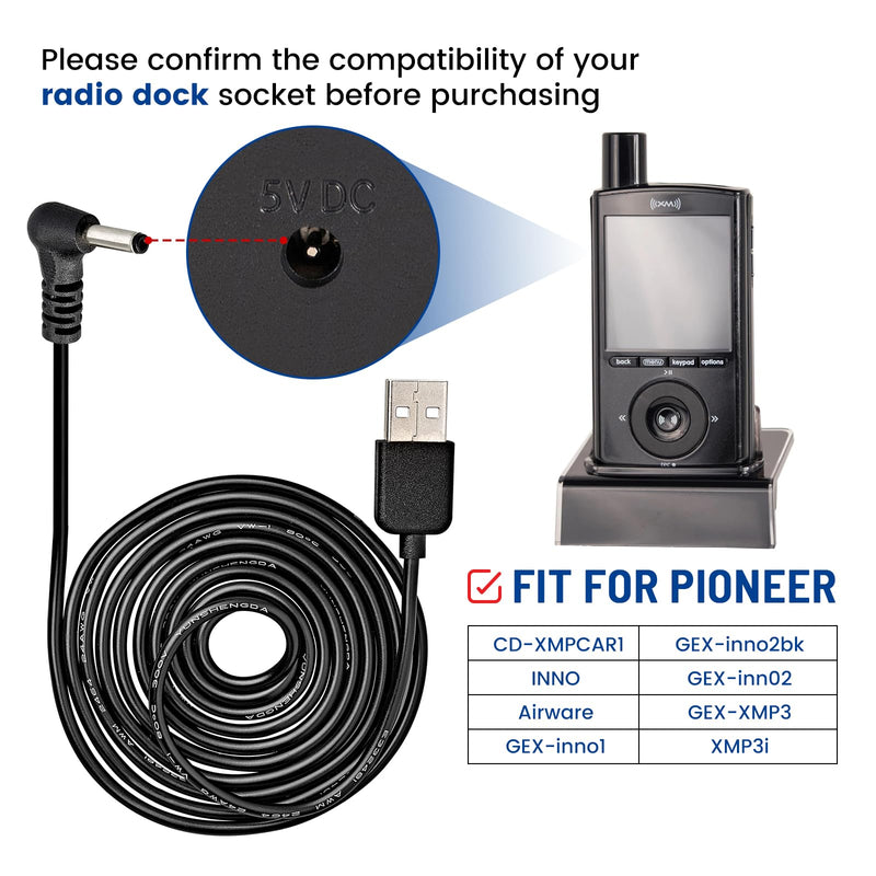 5V USB Power Cord Cable, 5ft Car Charger Connector for Sirius XM Radio Dock for Delphi Myfi Xpress Audiovox XMCK Pioneer Inno Gex XMP3i Airware Samsung Nexus Helix Stratus Sportster Starmate