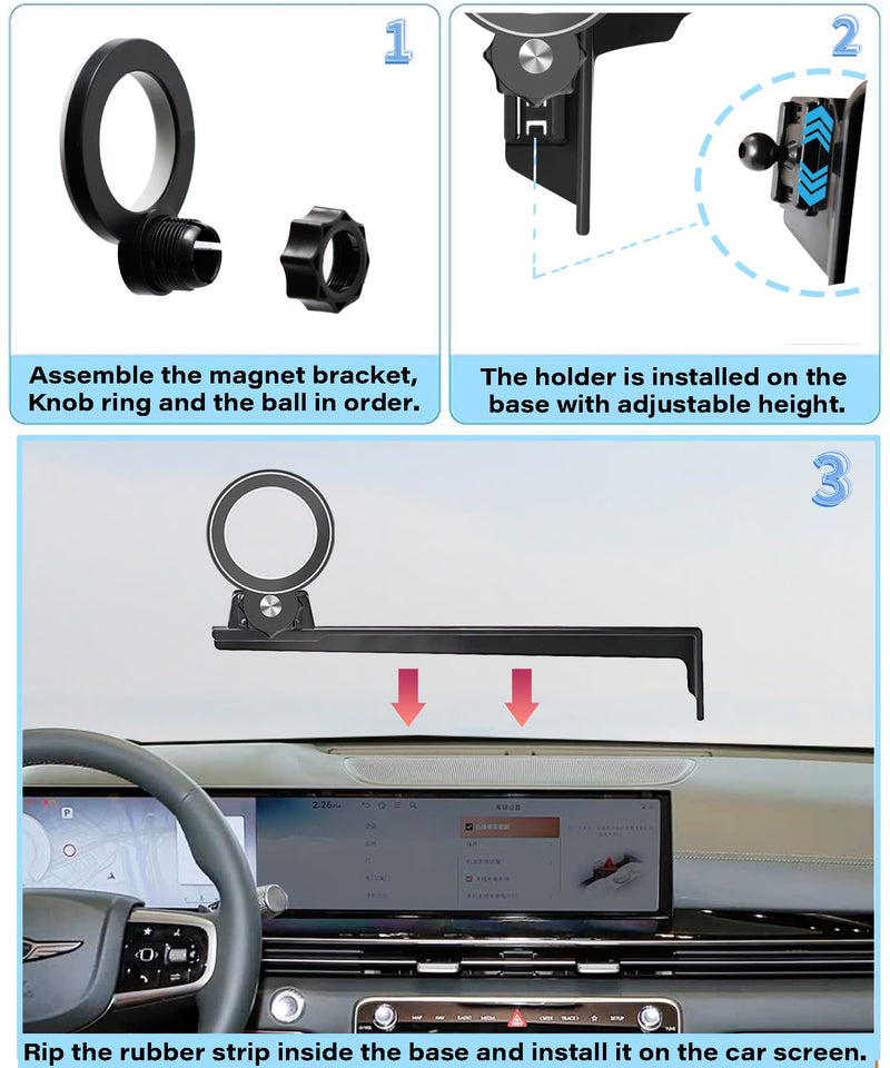 Car Phone Holder for 2025 2026 Genesis GV70/GV80/G80 Magnetic Accessories | 27-in Screen MagSafe Magnetic Cell Phone Mount, 360° Rotatable 3D Fit Navigation Clip-On Cradle, will Not Block Air Vents fit for 2025 2026 Genesis GV70/GV80/G80(27 Inch)