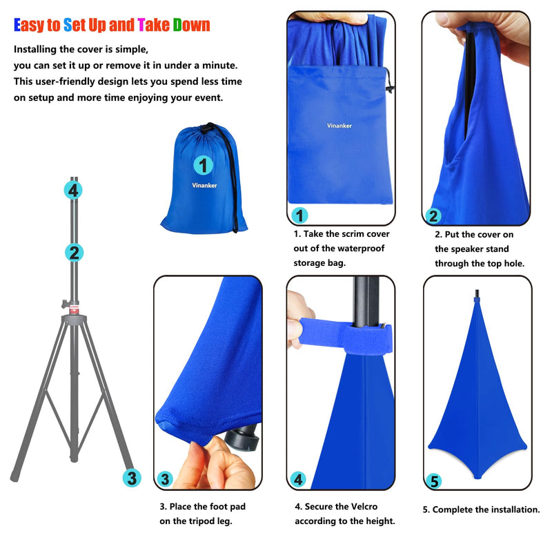 Speaker Stand Cover, Tripod Scrim Cover for Speaker & Lighting Stands, Ideal for Weddings, Banquets & DJ Events (2-Pack, Blue) 2-Pack, Blue