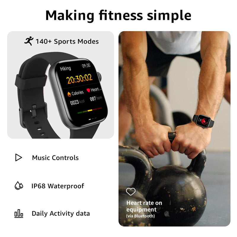 Smart Watch for Men Women Answer/Make Call, 1.85"Smartwatch, FitnessWatch with HeartRate BloodPressure SleepMonitor, 140+Sports, IP68Waterproof Step Counter Watch Compatible with Android IOS Midnight
