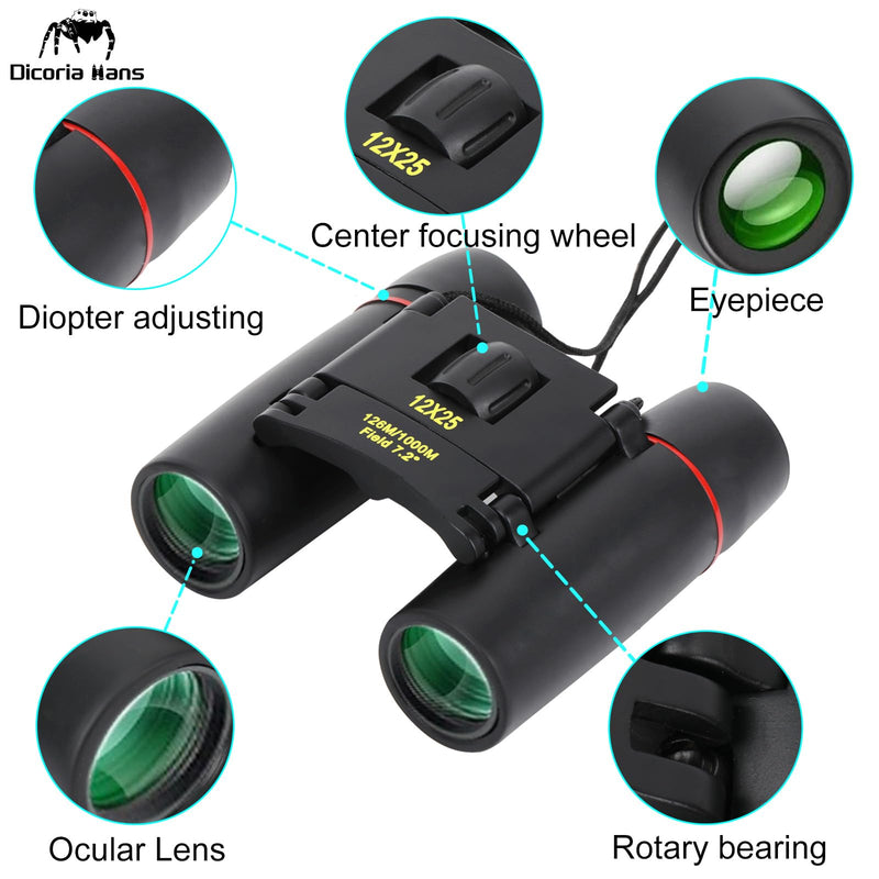 12x25 Small Binoculars for Adults and Kids, Compact Lightweight with BAK4 Prism, Easy Focus Wide View for Bird Watching, Travel, Sightseeing, Concert, Theater, Sports 12x25