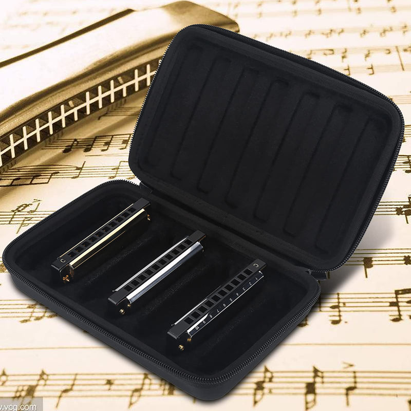 [AUSTRALIA] - eboxer-1 Harmonica Carry Case, PU Leather Zippered Pouch for Harmonica, Harmonicas Storage Case Can Hold 7 Harmonicas, Black 