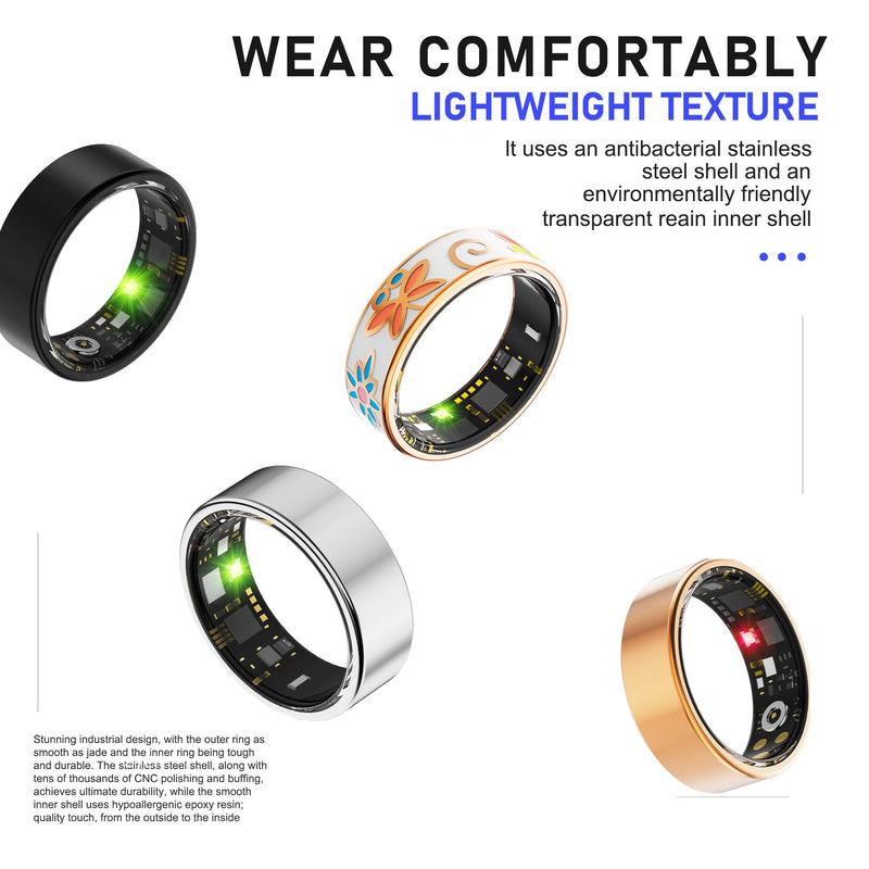 Smart Ring for Women & Men,Fitness Tracker with Heart Rate,Blood Oxygen,Blood Pressure,Sleep Monitoring, Step Counting,IP68 Waterproof,Rose Gold 10# for iPhone and Android,No Subscription Rose Gold 10#