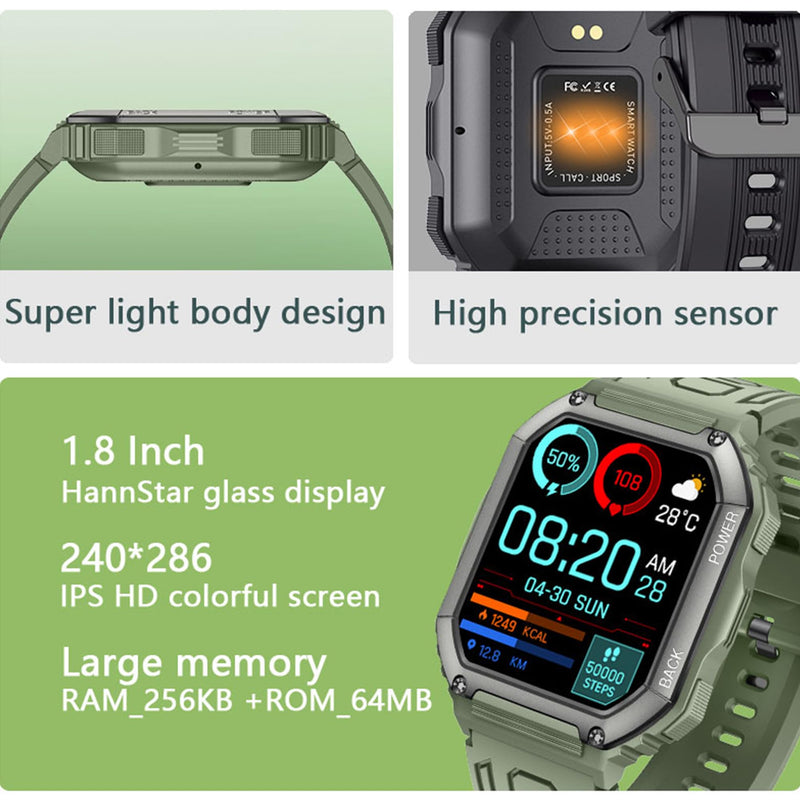 Smart Watches for Men(Answer/Make Call), 1.8" HD Fitness Tracker Watch with Blood Pressure/Heart Rate Monitor, SpO2, 100+ Sports Fitness Smart Watch for Android/iOS Phones, 3 Watch Bands (Green)