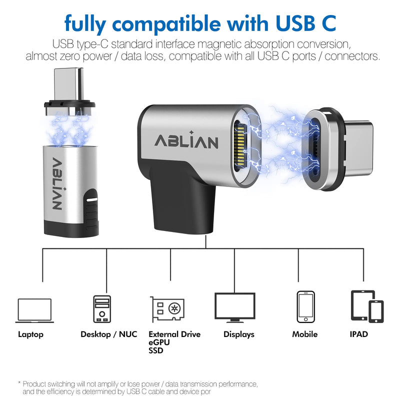 USB C Magnetic Adapter,(2 Pack Straight & Right Angle) Support Thunderbolt 4,USB4.0, PD 100W Quick Charge,40Gb/s Data Transfer,8K Video Output Compatible with MacBook and More USB C Devices. USB adapter