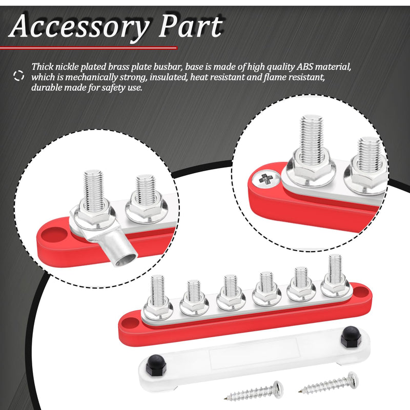 250A Bus Bar 12V Marine 6 x 5/16" (M8) Terminal Studs 12V-48V Power Distribution Block with Cover,with 6PCS Battery Lugs and 6PCS Heat Shrink Tubing Busbar for Boat Automotive Car 250A 6 x 5/16" (M8)