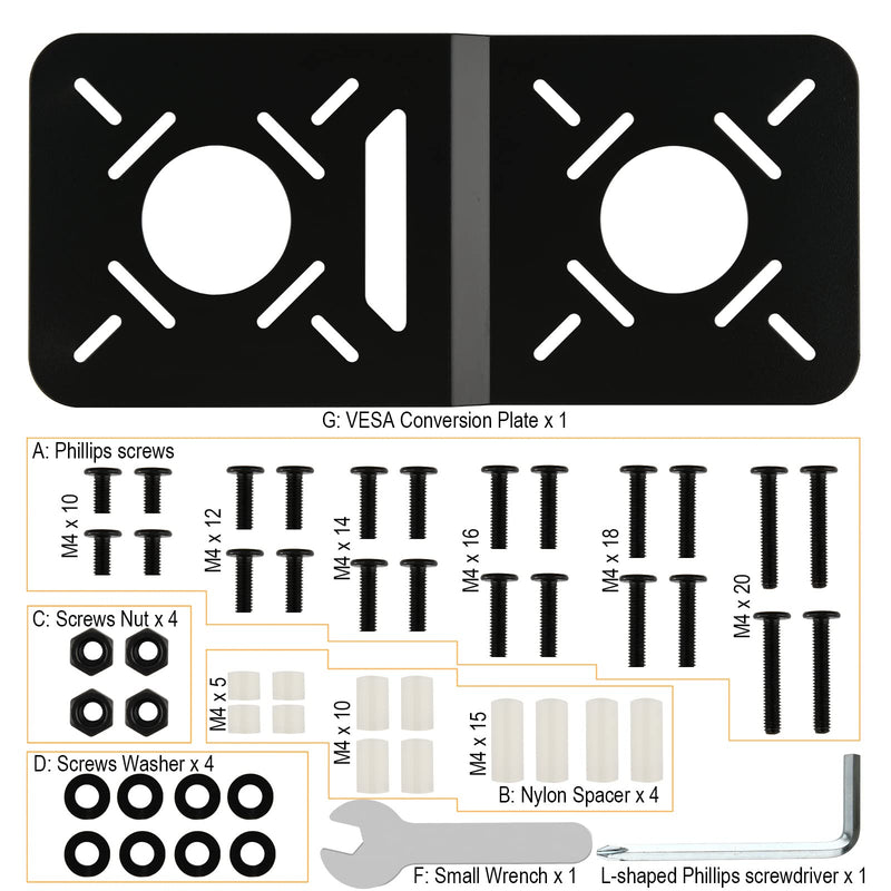 Metal VESA Mount Bracket, 35/75/100mm for Intel NUC Mini PC | VESA Monitor Arm Extension Plate, 35x75mm 75x75mm 100x100mm Patterns, Holder Only