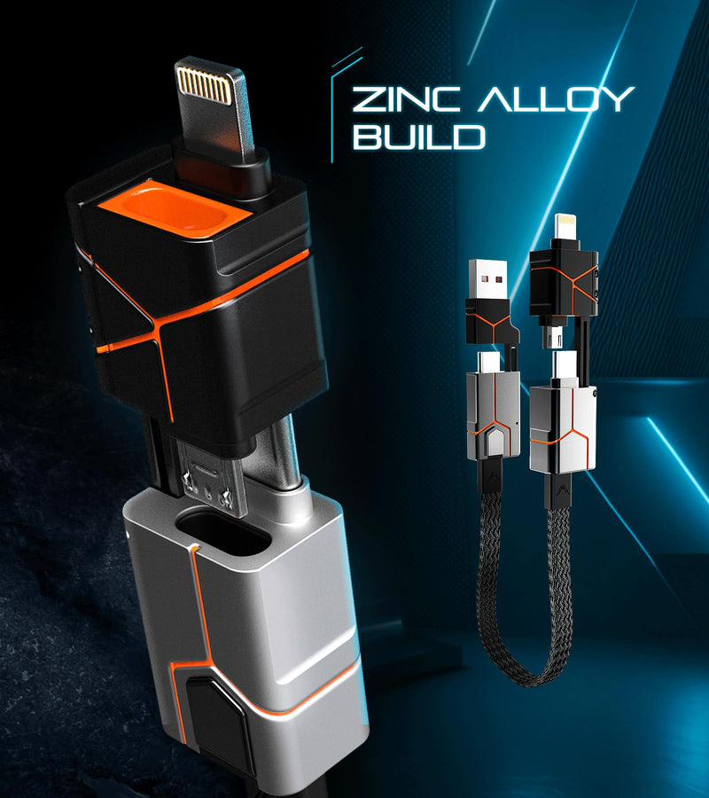 Futurizta Tech® Zeus-X Go Ultra 6 in 1 Keychain Universal Cable 240W 10Gbps USB3.1 USB-C, Lightning, Micro-USB, USB-A (Apex Silver, 0.5m/1.64ft) Apex Silver