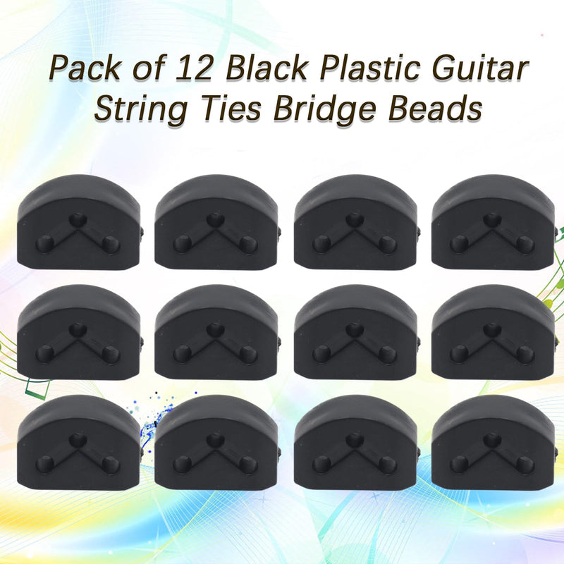 Pack of 12 Plastic Guitar String Ties Bridge Beads, 3 Hole Guitar String BridgeBeads, Guitar String Fasteners for Acoustic Classical Guitar Nylon String Guitar Ukulele(Black) black