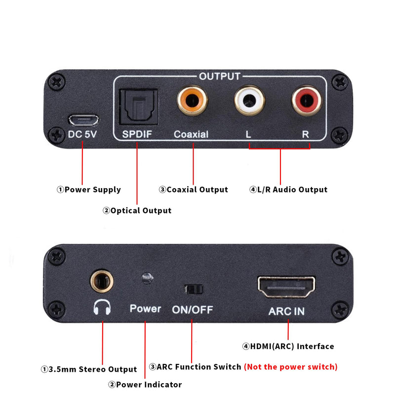 [AUSTRALIA] - AMANKA HDMI ARC Adapter 192KHz HDMI ARC Audio Extractor with Digital Optical TOSLINK SPDIF Coaxial, HDMI ARC to RCA Audio Converter Analog 3.5mm L/R Stereo, Audio Splitter for HDTV Soundbar Amplifier 