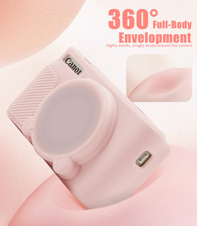 [AUSTRALIA] - Seltureone for Canon PowerShot SX740/SX730 HS Case with Cute Charm Wrist Strap and Screen Protector, Anti-scratch Soft Silicone Built-in Lens Cap for Canon SX740/SX730 Case - Jelly Pink 