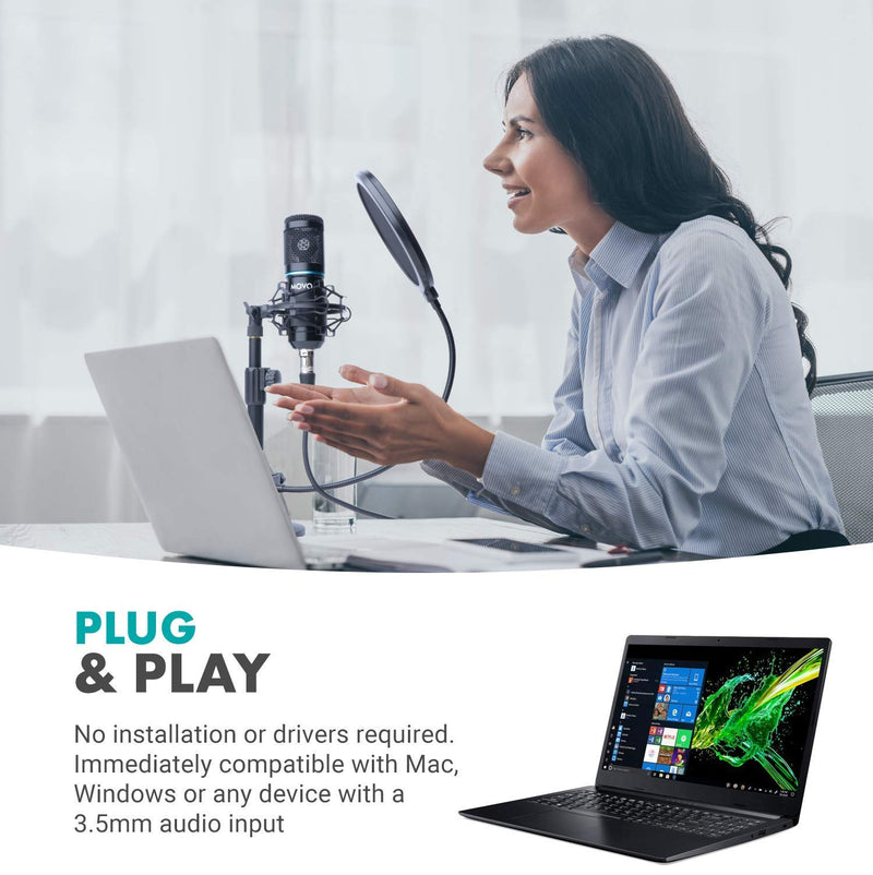 Movo PC-M6 Universal Cardioid Condenser Microphone with XLR and 3.5mm, Shock Mount, and Windscreen - Perfect for Podcasting, Live-Streaming, Gaming, Remote Work