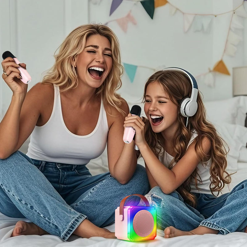 Mini Karaoke Machine for Kids with 2 Wireless Microphone for Kids, Kids Karaoke Machine for Girls Boys Kids Age 4-8-12, Kids Microphones for Singing, Toddler Karaoke Machine Girl(Pink) Pink