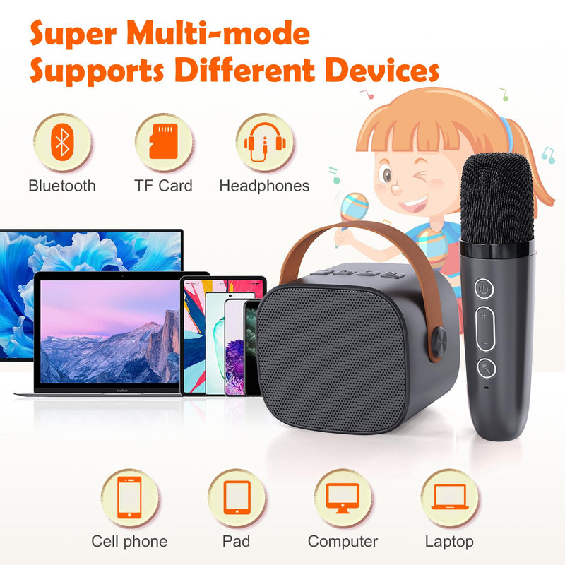 Mini Karaoke Machine for Kids Adults,Portable Bluetooth Karaoke Speaker for Adults Kids with 2 Microphones for 6 7 8 9 10 11 12 Years Old Girls Boys Gifts Toys for Christmas Birthday,Black Black