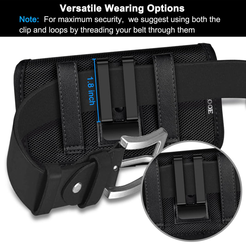 ykooe Rugged Nylon Holster for iPhone 15, 15 Pro, 14, 14 Pro, 13, 13 Pro, 12, 12 Pro, 11, 11 Pro, XR, Galaxy S24, S23, S22 Cell Phone Belt Holder for Men, Black - L