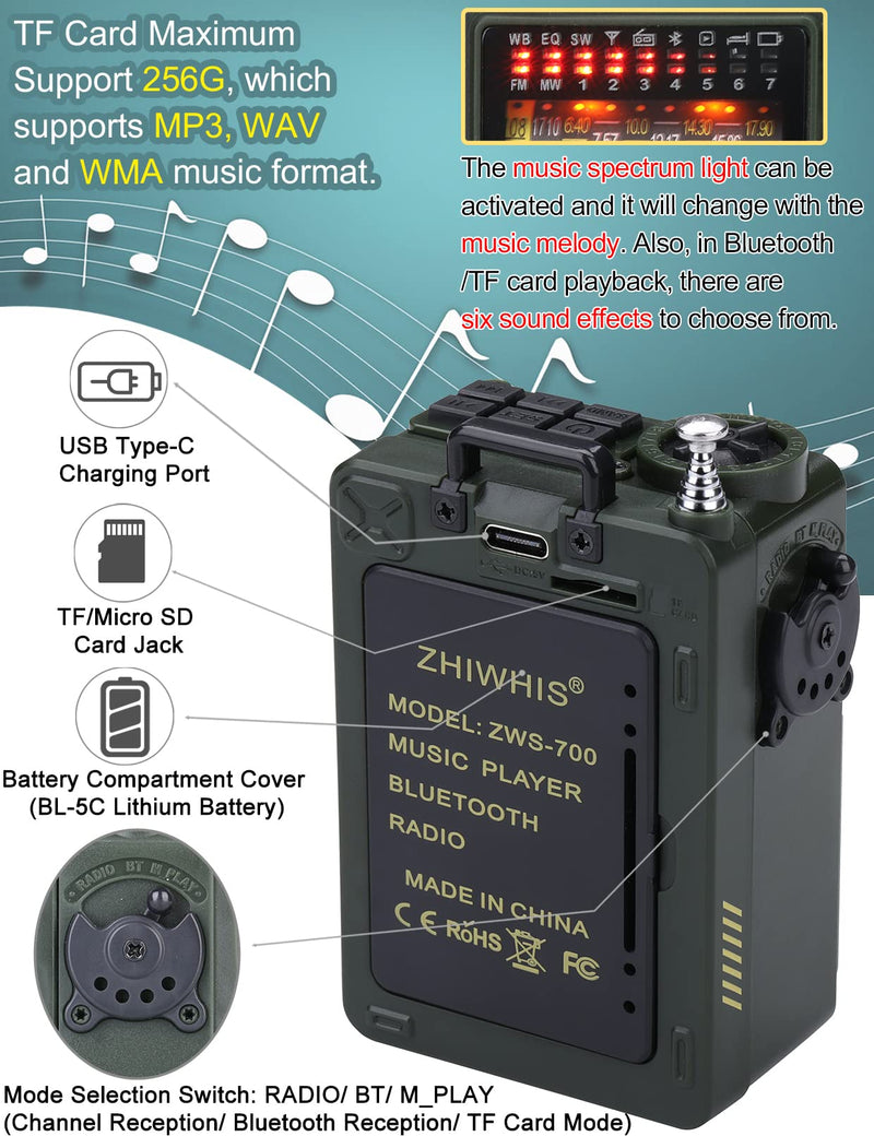 [AUSTRALIA] - ZHIWHIS Shortwave Radio with Bluetooth, Portable Radio with Sleep Timer, Weather AM FM Shortwave Radios with Best Sound, Retro Analog Tuner with Preset, Rechargeable MP3 Player Support MicroSD Card Grey 