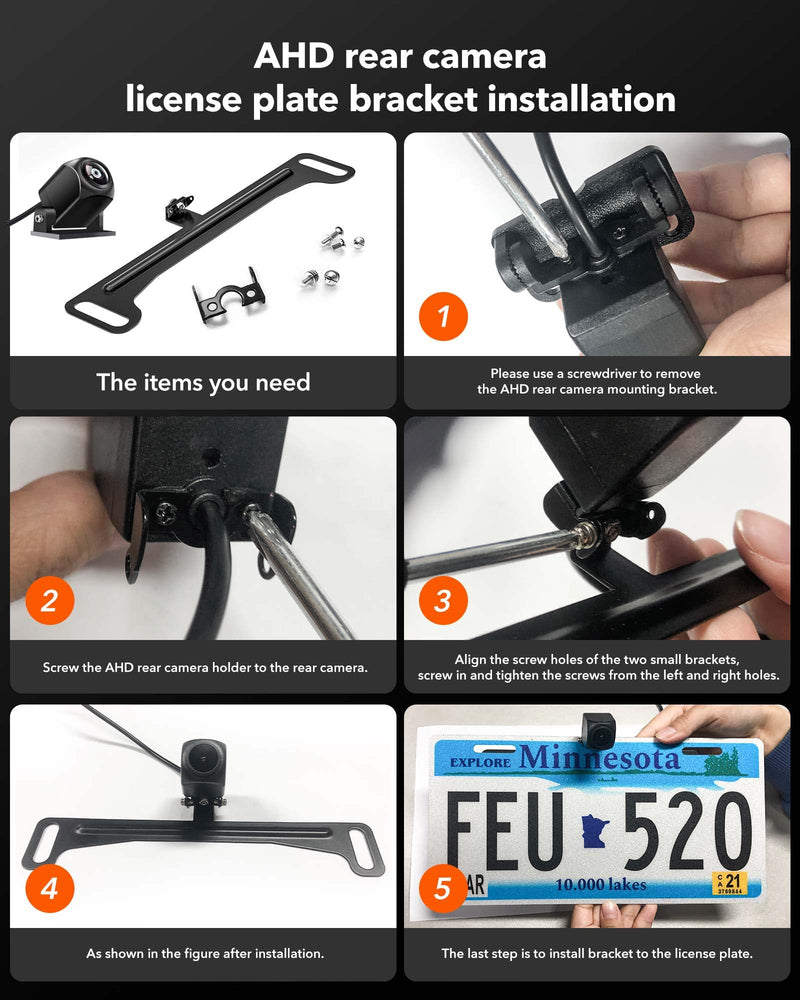 WOLFBOX Reverse Rear Camera License Plate Bracket, Car Dash Cam Mirror Camera Kit Rearview Camera Mount, Installation Holder for Backup View Camera(Suitable for G840S/G930/G910/T10)