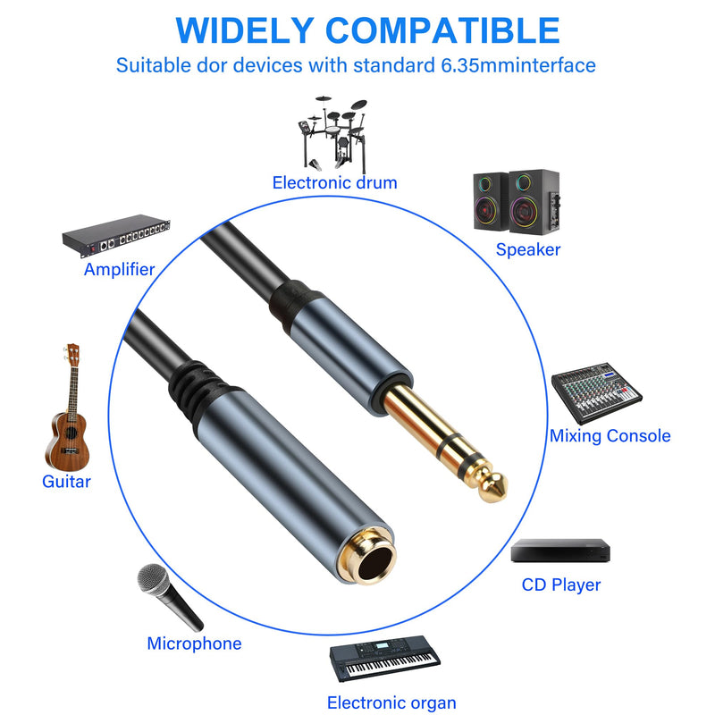 1/4 inch TRS Cable 6.35MM Male to 6.35MM Female Jack Stereo Audio Cable Gold-Plated Quarter inch TRS Instrument Cable for Electric Guitar Bass Amplifier Speaker 0.98ft Length 2Pcs