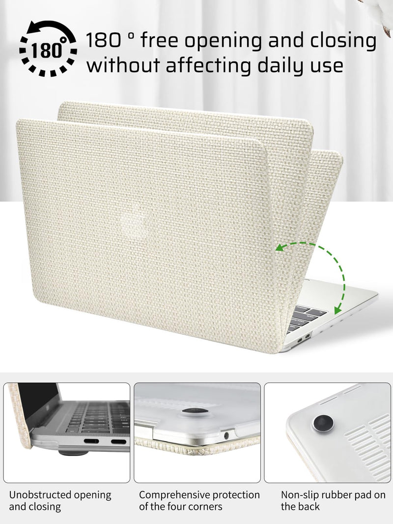 Seorsok Compatible with MacBook Pro 13 inch Case M2 2023,2022,2021-2016 A2338 M1 A2251 A2289 A2159 A1989 A1708 A1706,Elegant Leather Plastic Hard Shell Transparent Keyboard Cover,Beige Woven Fabric Pro 13 (A2338 M1 A2251 A2289 A2159 A1989 A1706) Beige