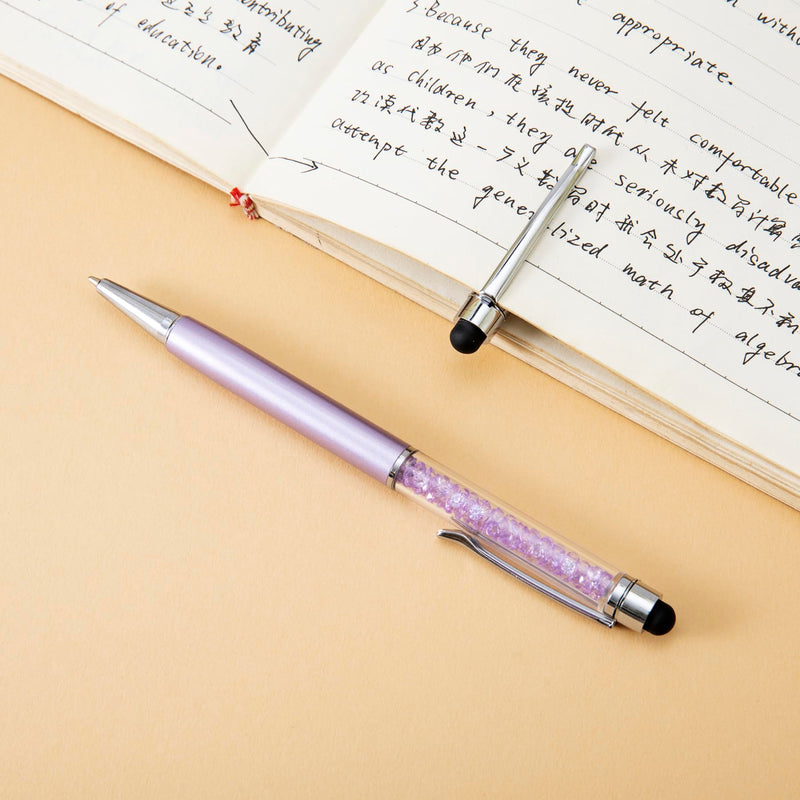 Crystal Stylus Pen, 2 in 1 Ballpoint Pen with Tip for Touch Screens, Purple | 2 in 1 Design, Stylus Tip, Ballpoint Writing, Slim Crystal Barrel, Pocket Clip for Women & Men Light Purple