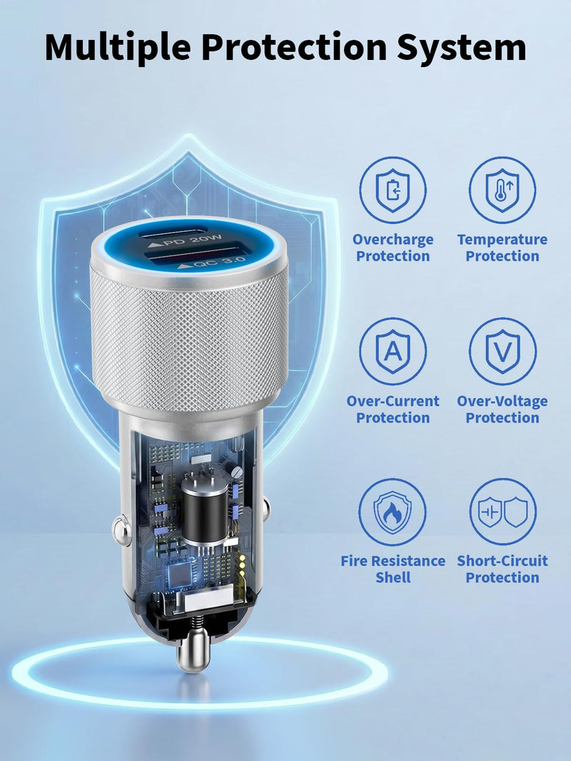 iPhone 17/16/15 Car Charger Fast Charging 2-Port Cigarette Lighter USB Charger,Dual USBA and USB C Car Adapter 2Pack Compatible with iPhone 17e/17 Pro/Air/16e/16 Plus/15 Pro Max,iPad mini/Air,Airpods