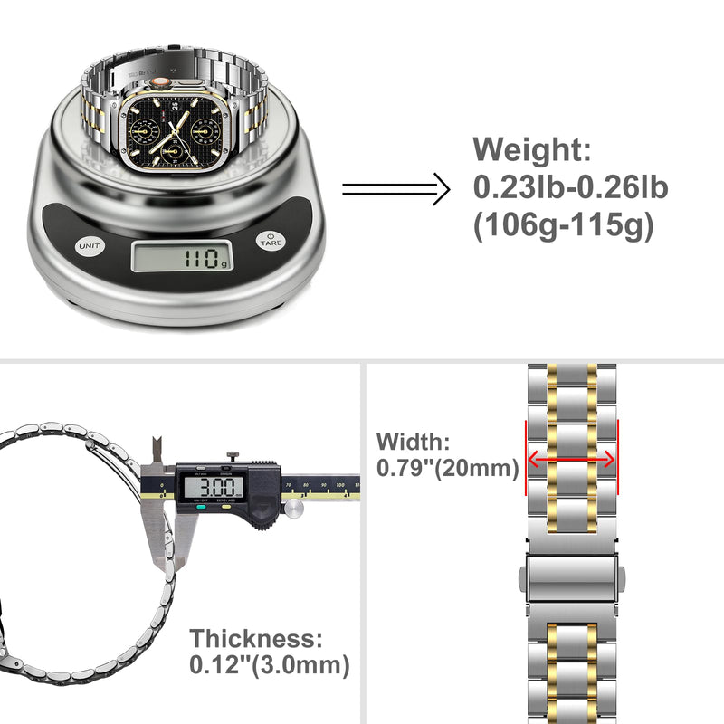 MioHHR Stainless Steel Band with Case for Apple Watch Bands Ultra 3/2/1 | Rugged Strap and Metal Protective Cover Compatible with iWatch Bands 49mm for Men Silver/Gold,Durability Silver&Gold 49mm(Ultra 3 2 1）