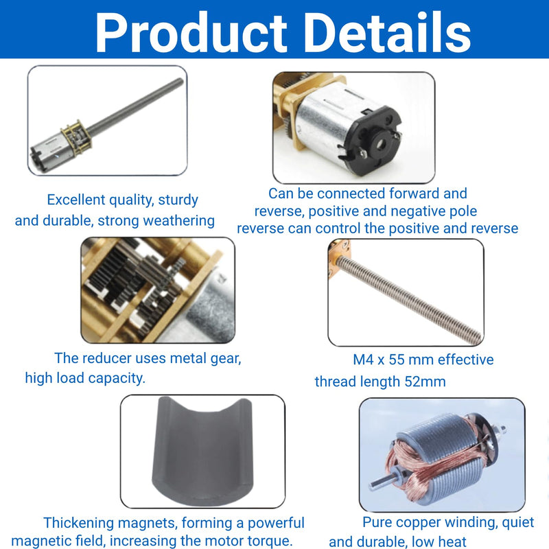 DC 12V Gear Motor, Ball Screw Motor, N20 Gear Motor, Lead Screw Speed Reduction Electric Motor M4 x 55 mm, 12 V, Ball Screw Accessories (150 rpm)