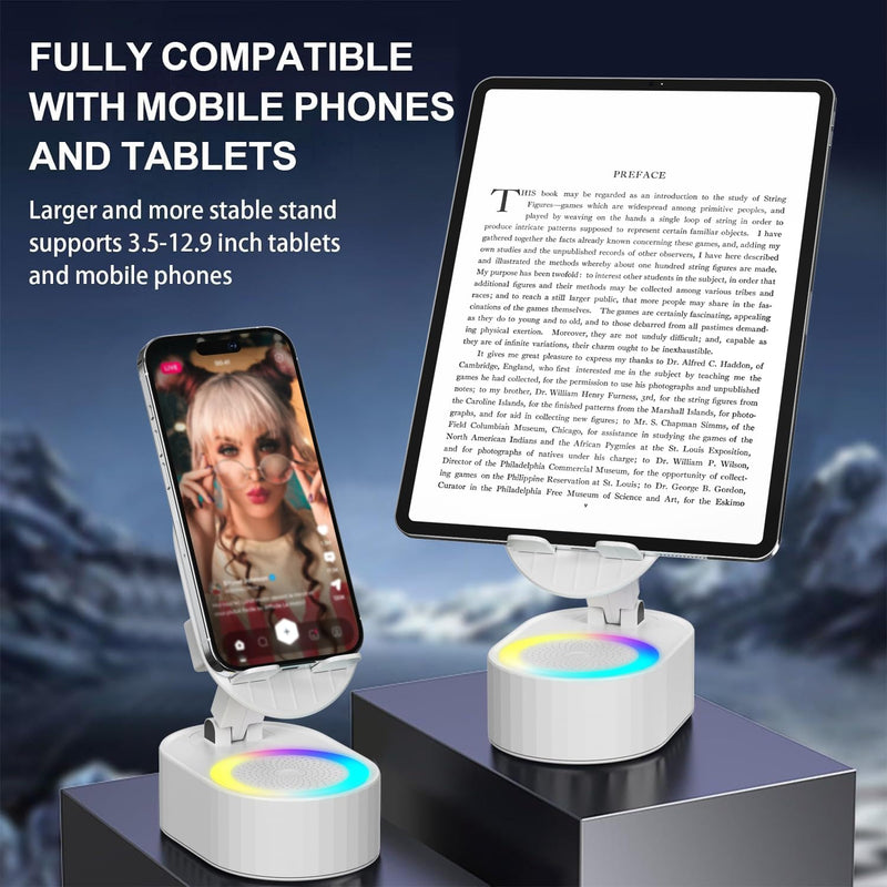 [AUSTRALIA] - Wireless Induction Audio Bluetooth Speaker 5in1 Phone Holder Emergency Rechargeable (3000mAh) with Colorful Ambient Light 300° Foldable for Tablet iPhone Android, Gifts for Men Women (White) White 