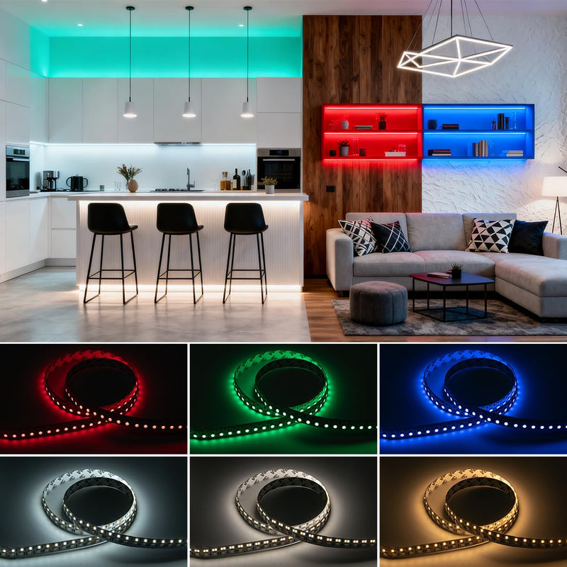 BTF-LIGHTING Double Row 270Leds/M RGBCCT LED Strip Light - 5050RGB+2835,Brighter Tunable White 2700K-6500K & RGB, 24VDC 16.4Ft, for Kitchen, Living Room,15mm Width,IP30, RA>90 (No Adapter/Controller) 270LEDs/m-IP30 White PCB-DC24V