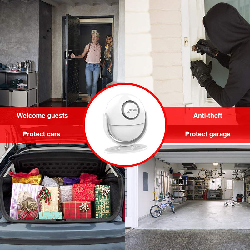 CPVAN Motion Sensor Alarm, Wireless Infrared Home Security System, PIR Motion Detector Alert (125dB, 328ft, Battery Operated) with Remote Control(Key Fob). Model: CP2 CP2 Motion Detector