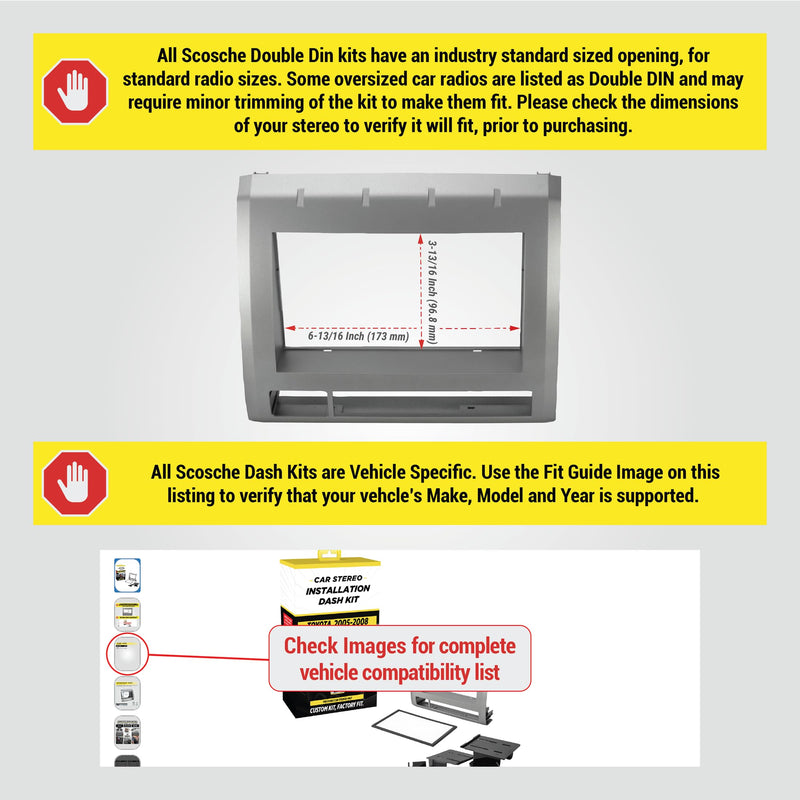 Scosche TA2053B Double DIN Radio Install Dash Kit Compatible with Select 2005-2008 Toyota Tacoma - Aftermarket Car Stereo Installation Kit - See Fit Guide in Images to Verify Vehicle Compatibility 2005-08 Dash Kit Silver