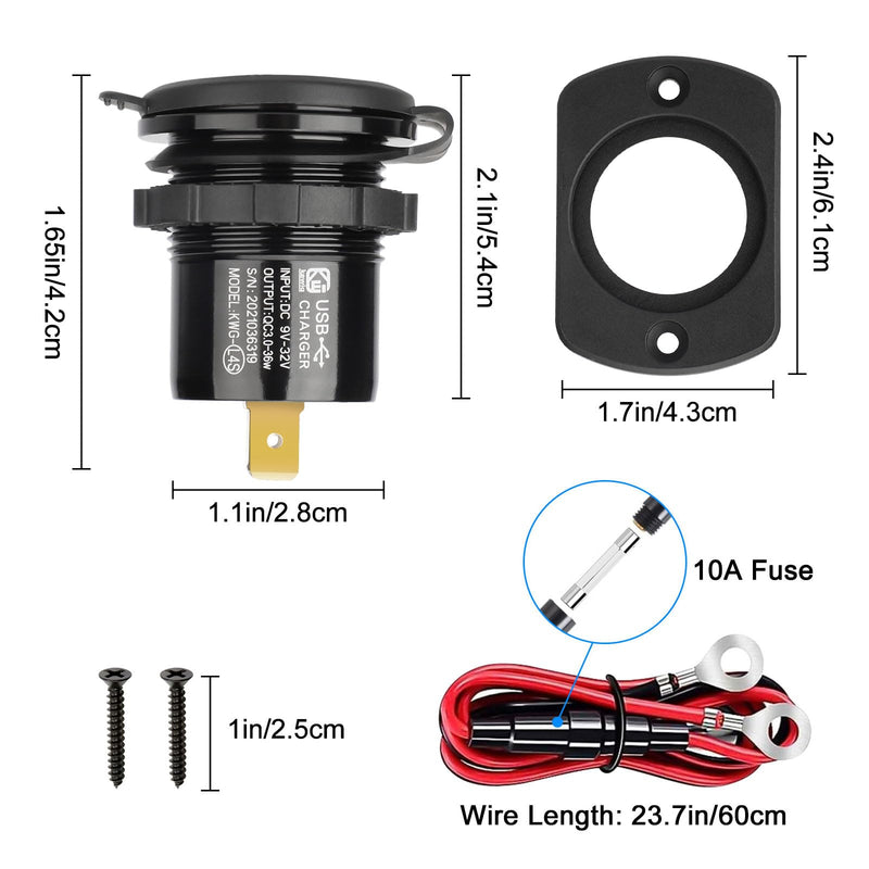 Linkstyle 2PCS 12V USB Outlet, Dual 18W QC3.0 USB A Ports Car Charger Socket with Botton Switch & Blue LED Voltmeter for 12V/24V RV Boat Truck