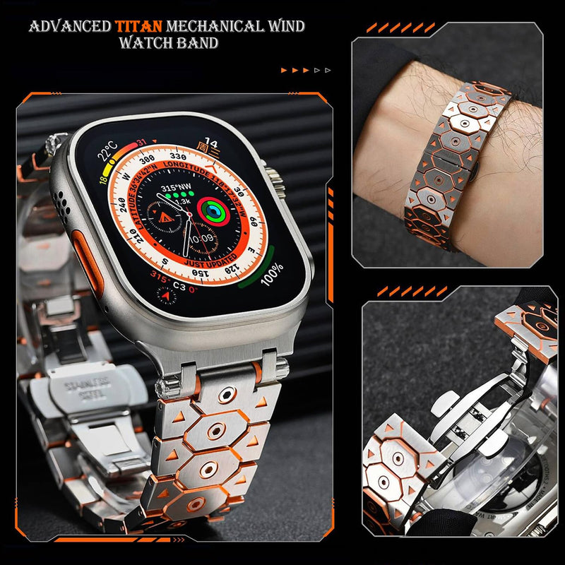 DEALELE Bands Compatible with Apple Watch 49mm 46mm 42mm 45mm 41mm 44mm 40mm 38mm, Mechanical-style Stainless Steel Metal Replacement Strap for iWatch Series 10/9 / 8/7 / 6/5 / 4/3 /SE/Ultra 2# Silver-orange 42mm/44mm/45mm/46mm/49mm