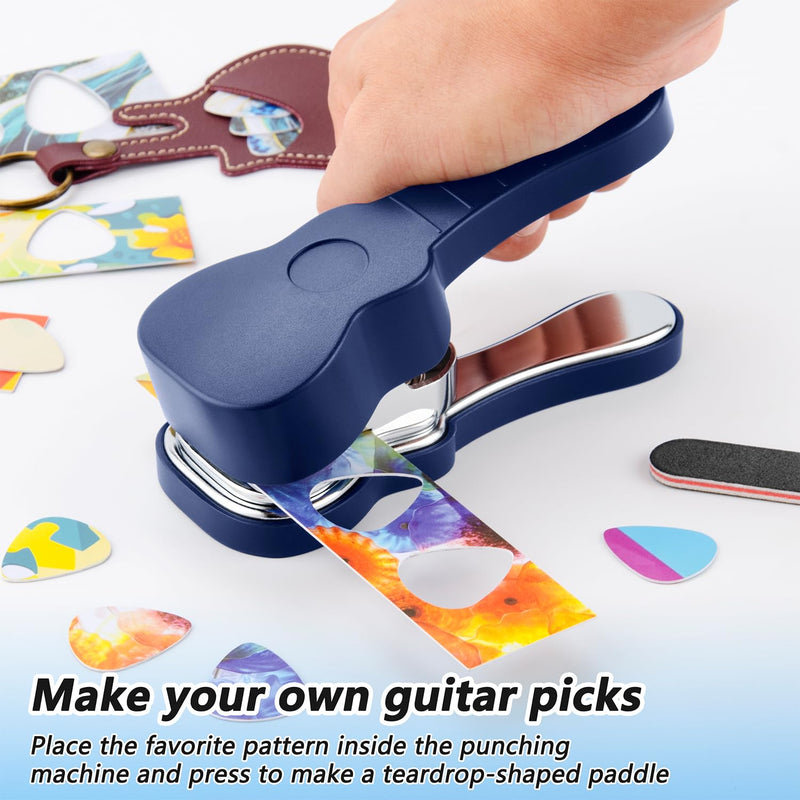 ArtAt Guitar Pick Punch Kit – Bass Guitar Picks Puncher With 15 Variety Pick Strips Medium Guitar Pick Maker Punch Kit Unique Guitar Lovers Gifts blue