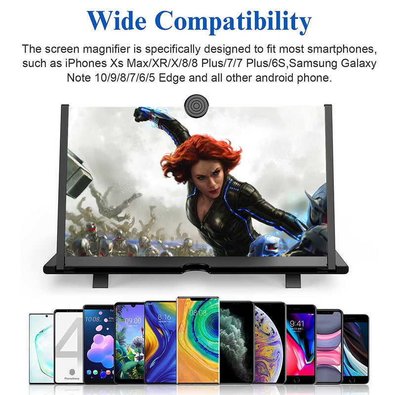 18" Screen Magnifier for Cell Phone – 3D HD Magnifing Screen Enlarger Projector for Movies Videos and Gaming – Foldable Phone Stand Holder with Screen Amplifier–Compatible with All Smartphones Black-18''