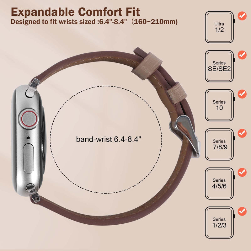 2 Pack Leather Band(Lightgray and Rice white) Compatible with Apple Watch Bands for Women Men 49/46/45/44/42/41/40/38mm, Soft Leather Replacement Strap for iWatch Ultra SE Series 10 9 8 7 6 5 4 3 2 1