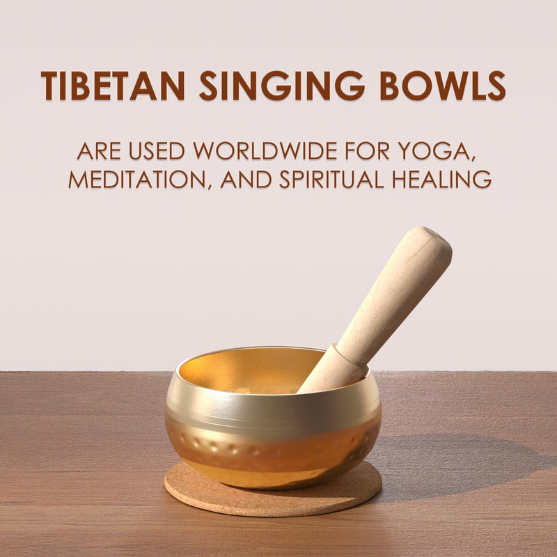 REGIS Tibetan Singing Bowl Set ? Mindfulness, and Stress Relief zen decor?Bowl Handcrafted in Nepal for Healing and Mindfulness (gold, 3 inch) gold