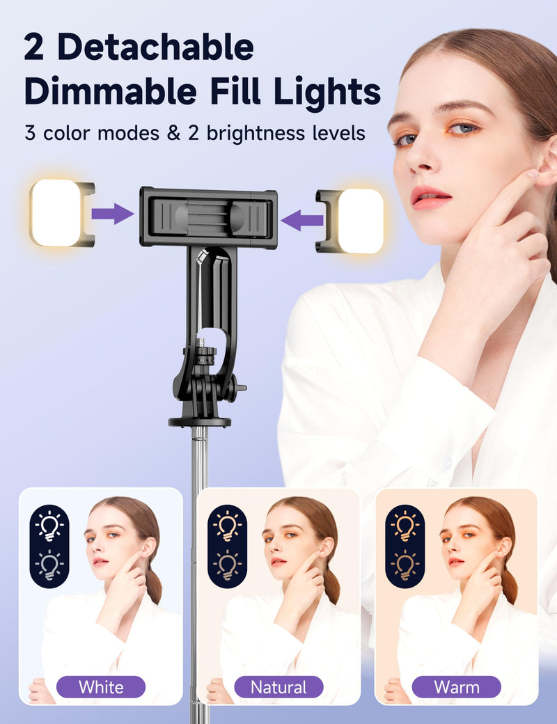 [AUSTRALIA] - 53'' Selfie Stick Tripod with Light, Extendable Selfie Stick with Remote, Portable Cell Phone Tripod Stand with All in 1 Phone Clip, Lightweight Camera Tripod Compatible with iPhone 15 14 13, Android 