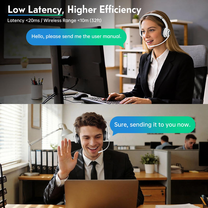 [AUSTRALIA] - Wireless Headsets with Mic for Work, Wireless Headset for Cell Phones, Ultra Lightweight& 50+ Playtime, On Ear Bluetooth Headphone Fit for PC/Call Center/Computer/Laptop/Teams - White 