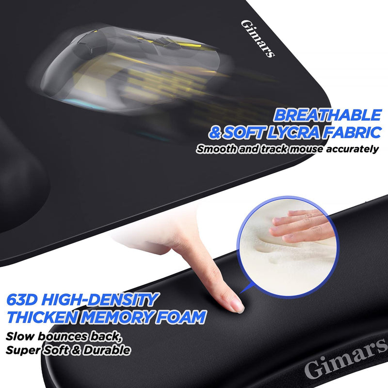 Gimars Elongate Smooth Lycra Fabric Ergonomic Mouse Pad Wrist Support, Gel Memory Foam Cushion Set Keyboard Wrist Rest Support, Pain Relieve for Computer, Laptop, Office, School, Home, Gaming, Black Square Set-black