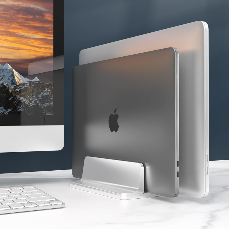 New Vertical Laptop Stand, Adjustable 2 Slot Aluminum Desktop Holde(Up to 17.3 inch), Fits All MacBook/Microsoft Surface/HP/Dell/ChromeBook/iPad and Gaming Laptops (Silver) Silver