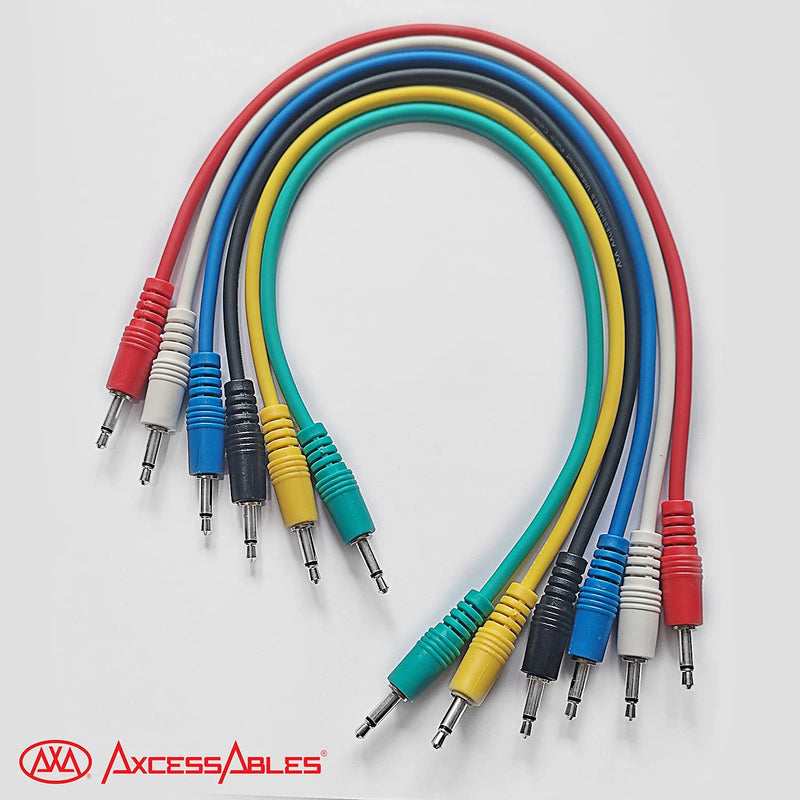 AxcessAbles 3.5mm TS Patch Cables | 1/8 Inch TS Aux Cable Pack (1ft, 6 Pack) | Eurorack Synthesizer Audio Cables | Multicolor Unbalanced Patch Cables 1ft