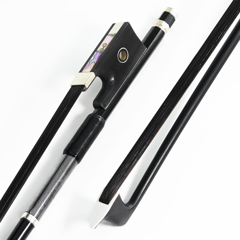 Carbon Fiber Violin Bow 4/4 Size VINGOBOW 100VB 74.5 cm Full 4 4 for Advanced Student Straight Parisian Eyes Ebony Frog Unbleached Mongolian Black Horse Hair Powerful and Wild Tone Smooth Screw Black haired