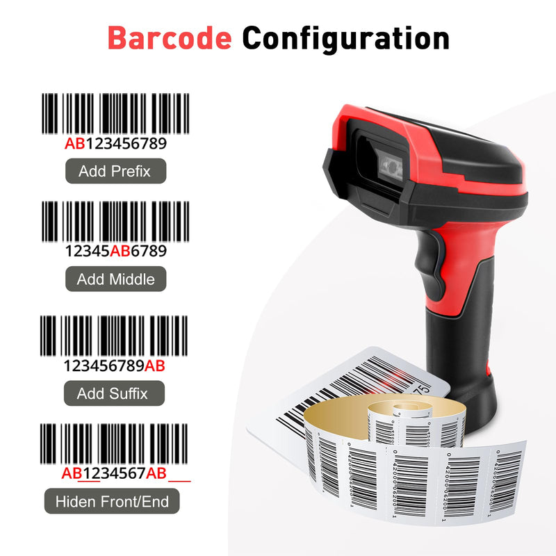 [AUSTRALIA] - Barcode Scanner Wireless, 1D CCD Automatic Bar Code Scanner with 1.8 Inch Display Screen, Rechargeable Handhold Barcode Reader with 2.4G Receiver & USB Wired Plug and Play (Red) 1D Red 